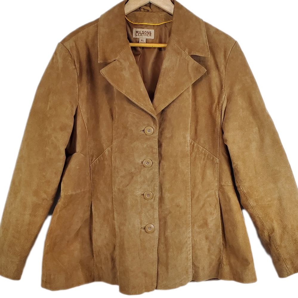 Vintage Wilson's Leather Button Up Leather Blazer Jacket Brown XL Womens Boho
